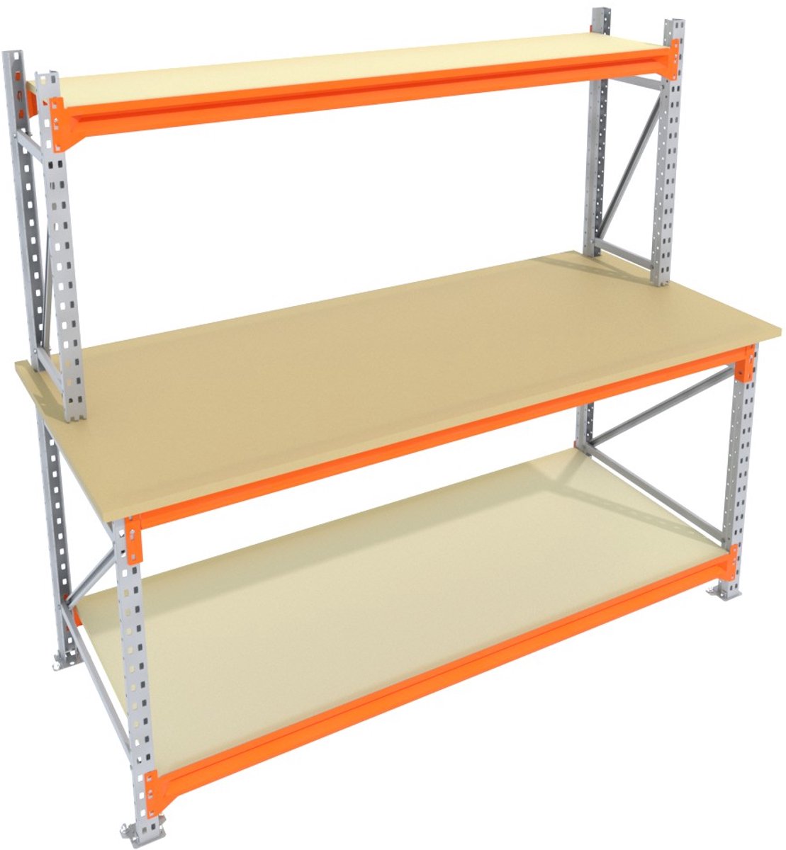 Werkbank of Inpaktafel vast GALVA 200cmx105centimeter - 2 niveaus (1 opbouw, multiplex)