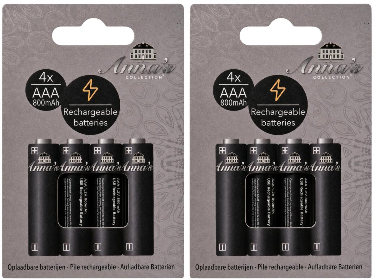 Anna's Collection Oplaaadbare batterijen - AAA - 8x stuks - 800 mAh – Herlaaadbare batterijen