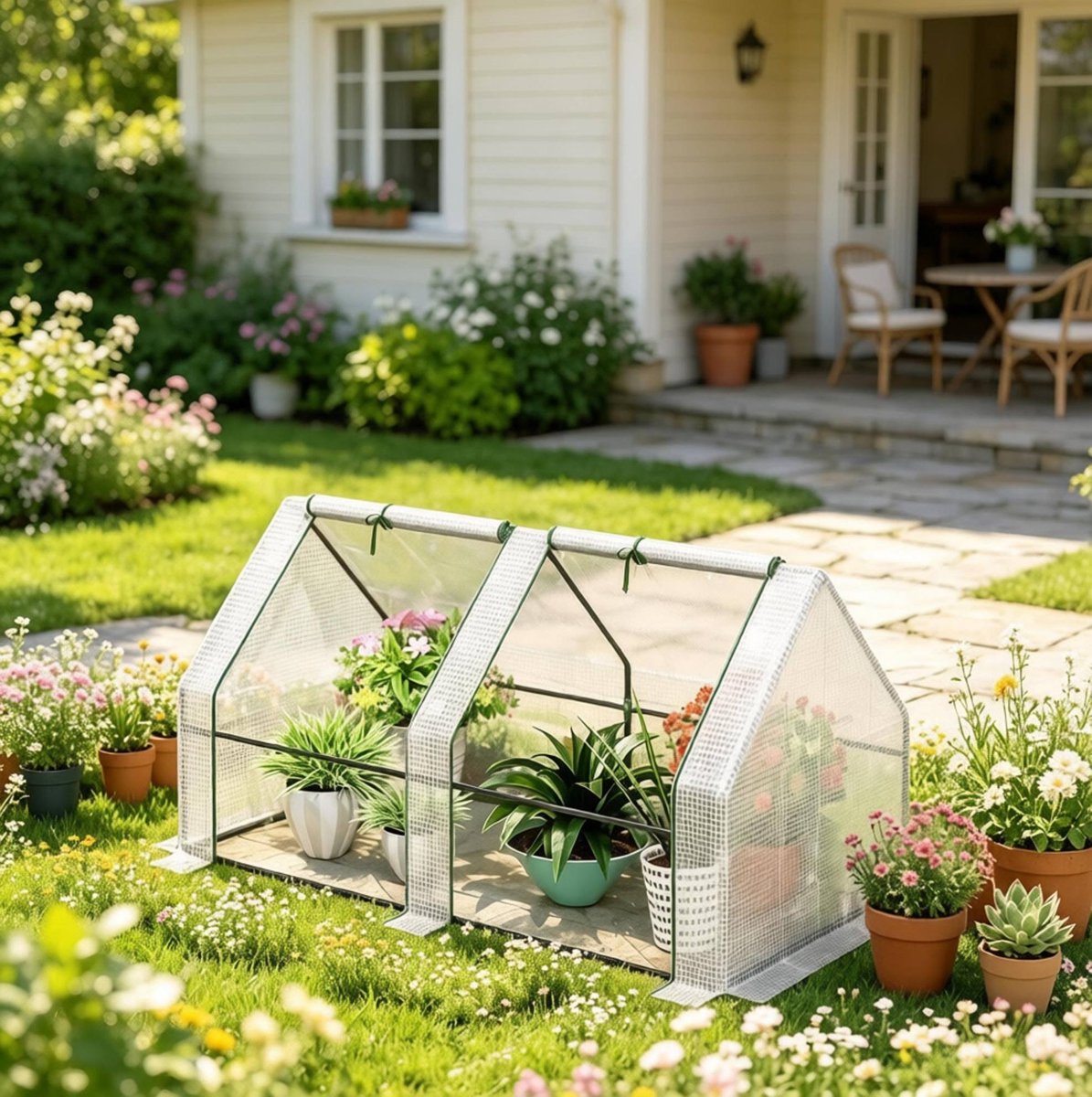 FloraGrace Kweektunnel – Mini Kas 180 x 90 x 90 cm – Polyetheen En Staal – Wit – Met Oprolbare Ramen Voor Plantenbescherming Buiten
