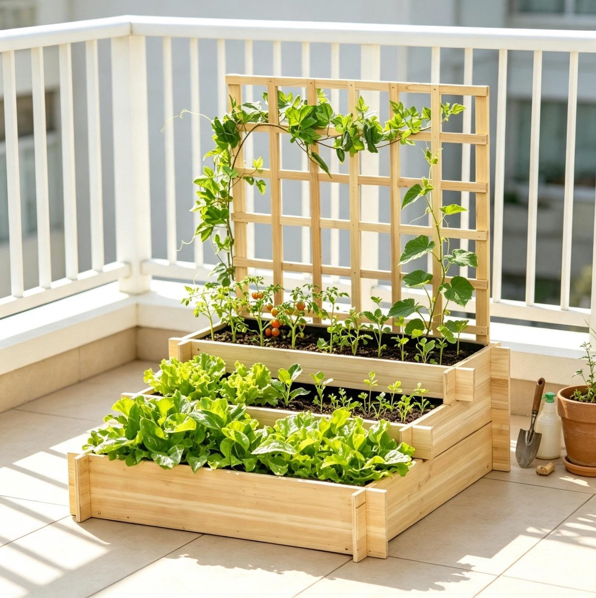 Moestuinbak Met Klimrek – 95 x 95 x 110 Cm – Dennenhout – Naturel – Drie Niveaus Voor Groenten En Klimplanten
