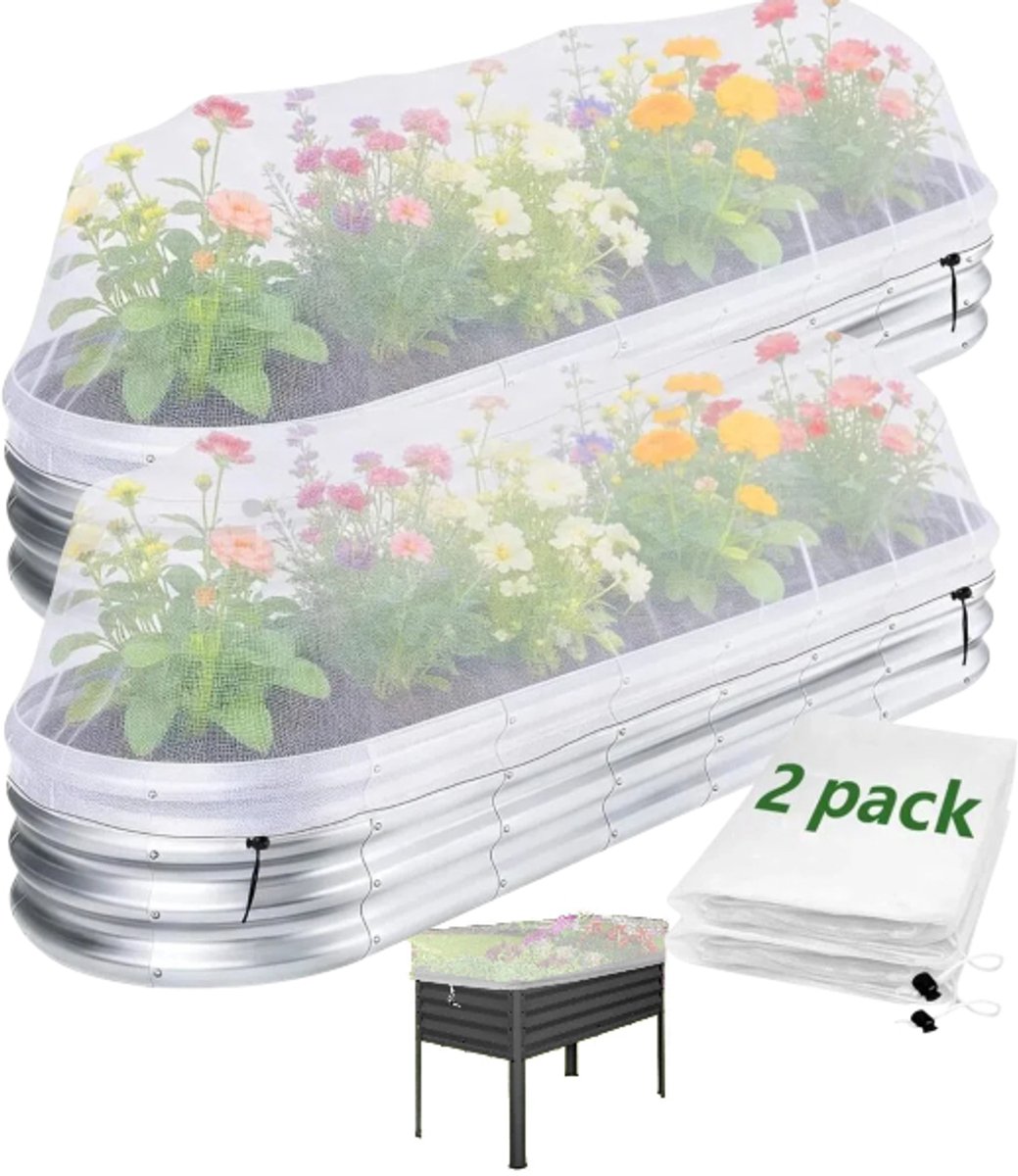 2 stuks- insectennet - Tuinnet - Tuinnetwerk- Insectenbarrière van gaas - Met trekkoord - Wit - 150 cm * 70 cm * 45 cm - Beschermt tegen vlinders en vogels - Geschikt voor bloemen, groenten, fruit, gewassen en kassen