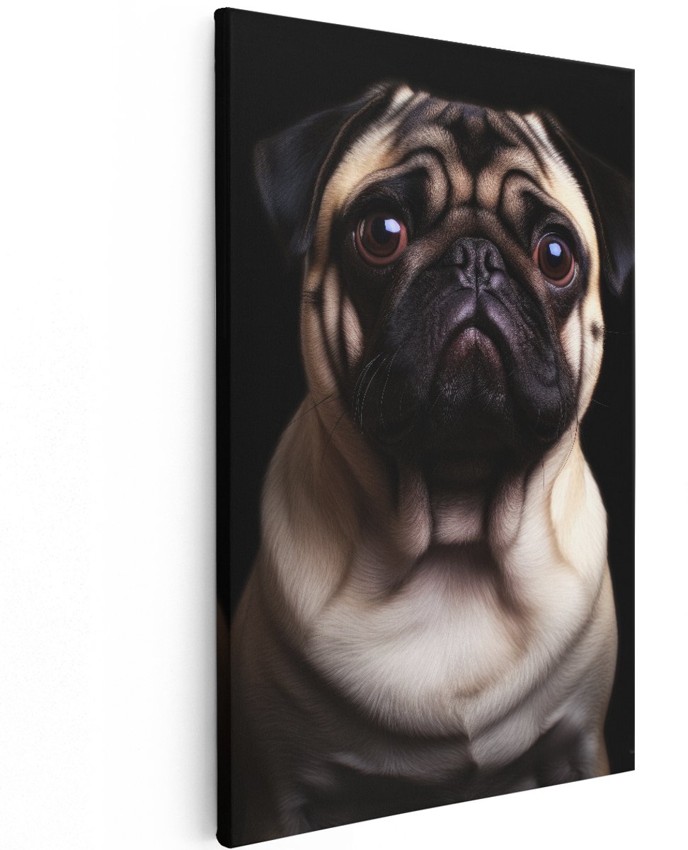 Artaza Canvas Schilderij Mopshond - 120x180 cm - Groot - Wanddecoratie Hond - Muurdecoratie Dieren - Schilderijen Op Canvas - Zwart