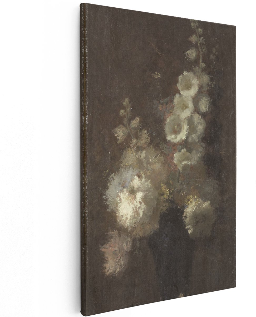 Artaza Canvas Schilderij Bloemen Stilleven - 120x180 cm - Groot - Wanddecoratie Witte Bloemen - Muurdecoratie Vintage - Decoratie Woonkamer