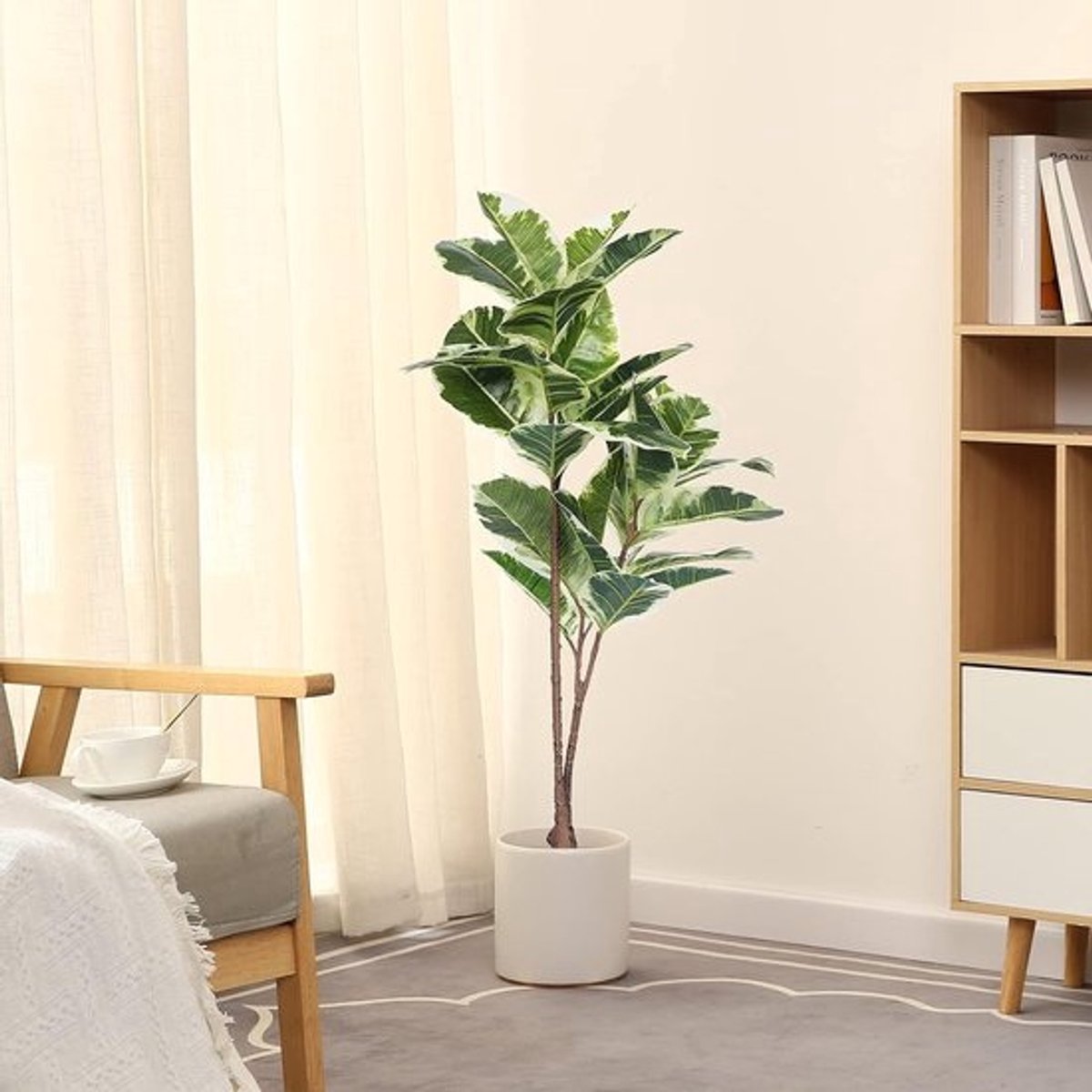 Grote Kunst Terrasplant - Hoge Faux Ficus Elastica Boom voor Binnen en Buiten - 120 cm