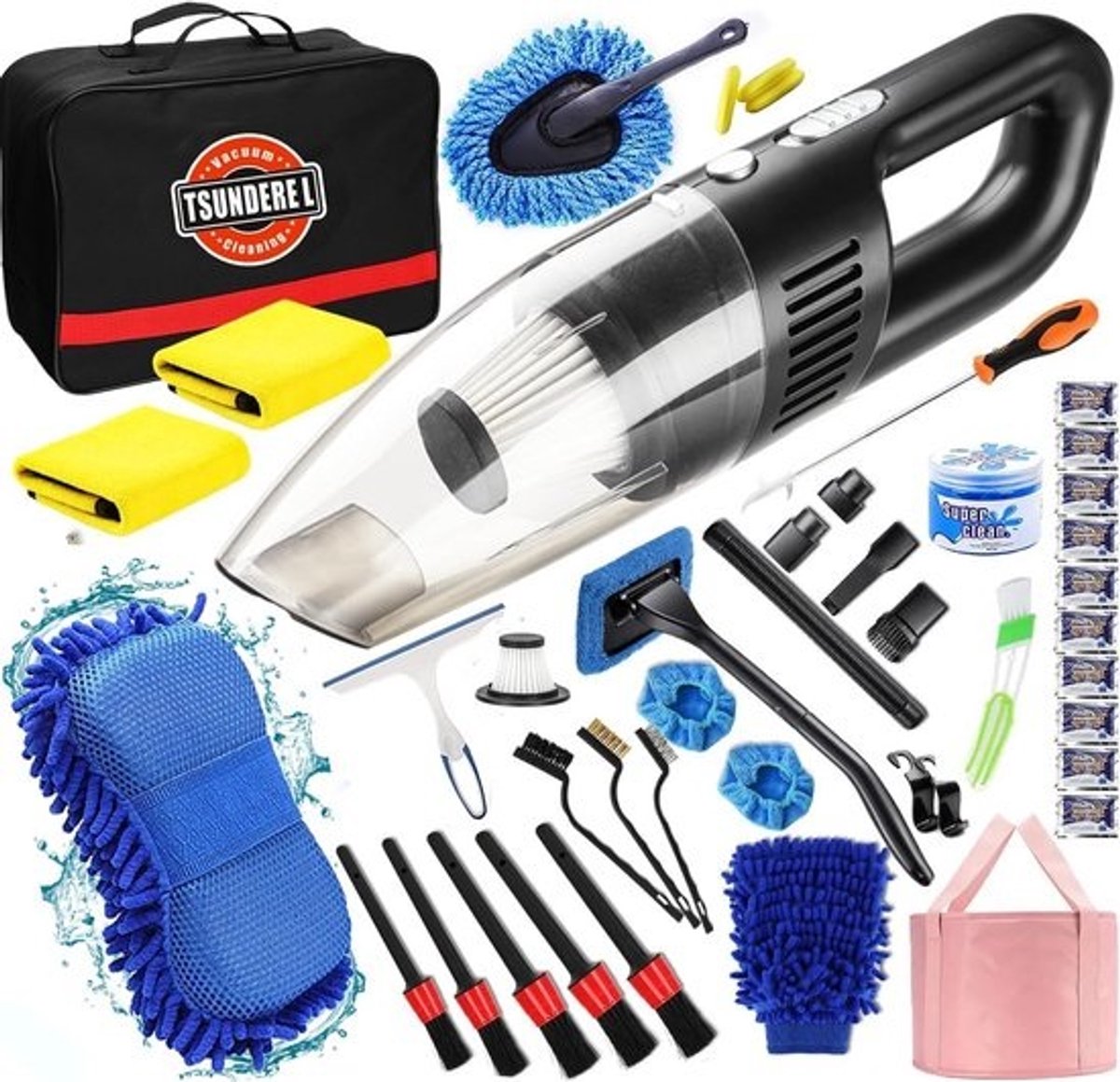 58-delige auto reinigingsset met draadloze stofzuiger en detailing accessoires