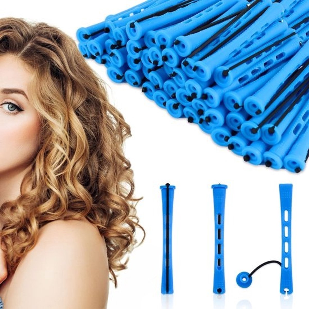 NTHProducts - Permanent Roller Set - 80 Stuks - Voor Natuurlijk Haar - 1.8 cm - Blauwe Curlers - Geschikt voor Lang en Kort Haar