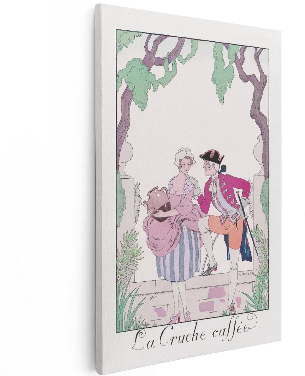 Artaza Canvas Schilderij Art Deco Stel - 120x180 cm - Groot - Wanddecoratie Romantisch - Muurdecoratie Vintage - Decoratie Tuin - Roze