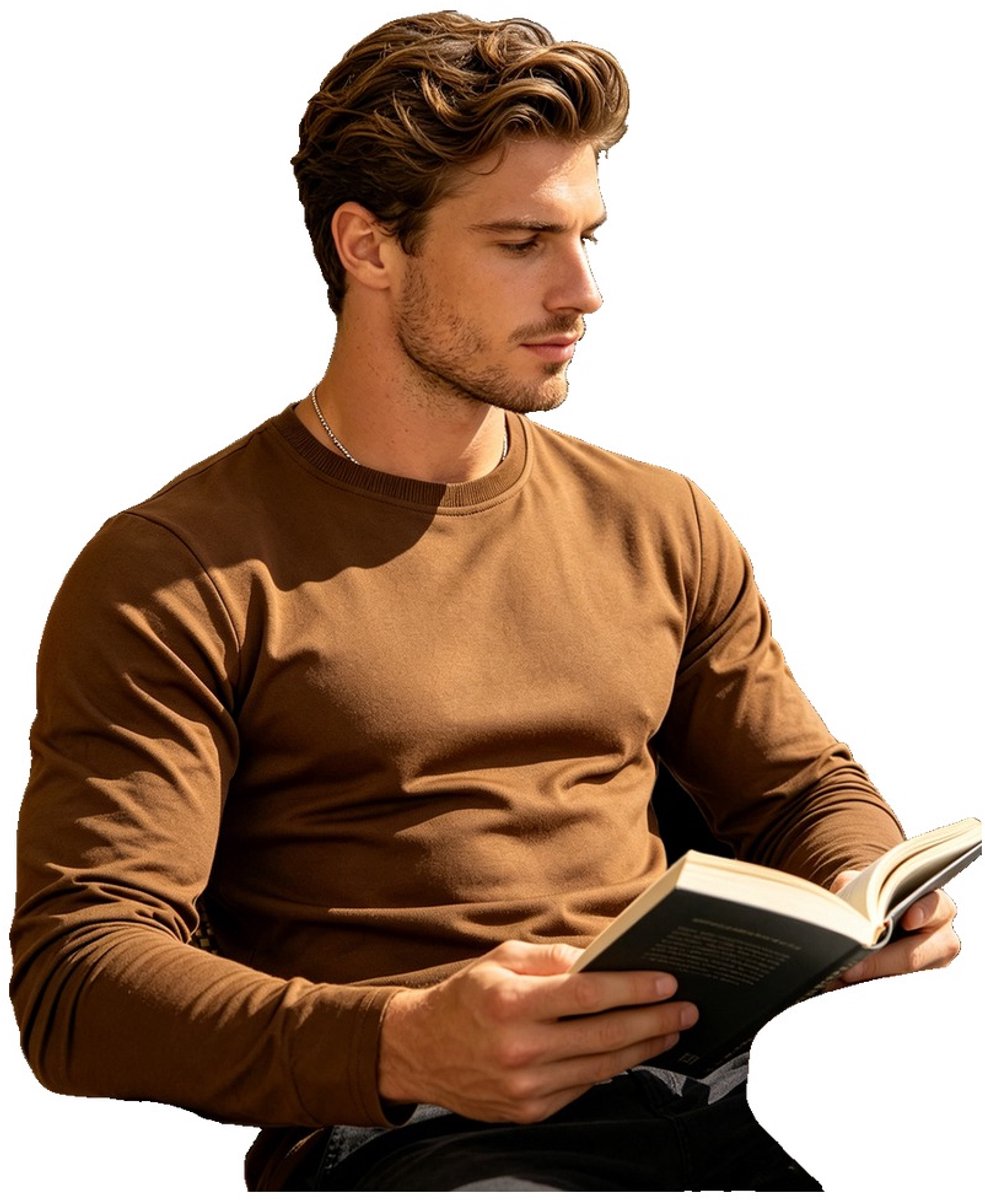 Currero Longsleeve Heren Oversized Lange Mouwen Shirt Roundneck Mannen Kleding T-Shirt XXXL Bruin