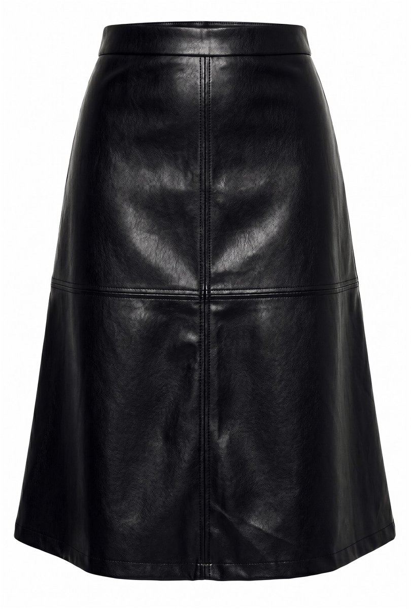 MIAMODA - Dames - Midirok met leerlook A-lijn in de naad verwerkte ritssluiting - Zwart - Maat 52