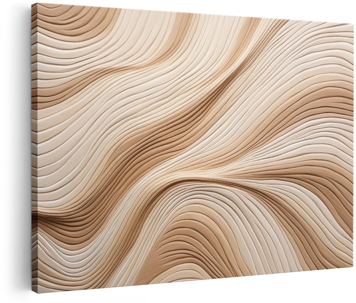 Artaza Canvas Schilderij Abstract - 150x100 cm - Groot - Wanddecoratie Japandi - Muurdecoratie Beige Golven - Decoratie Woonkamer - Natuurtinten