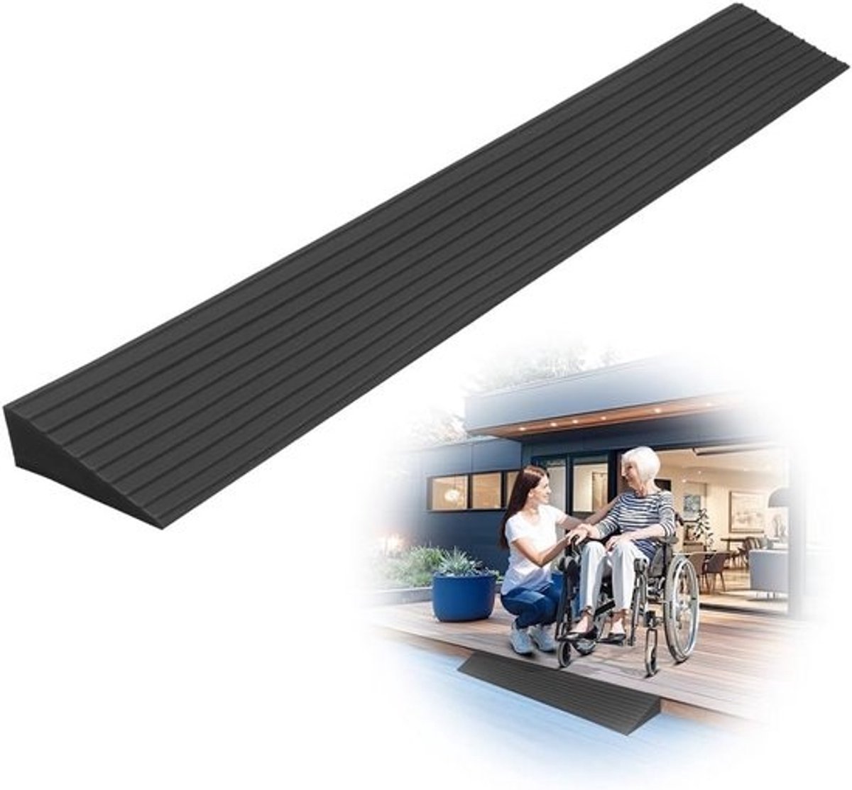Antislip Drempelhelling voor Rolstoel, Rollator en Scooter (Zwart, 100x8x3 cm)