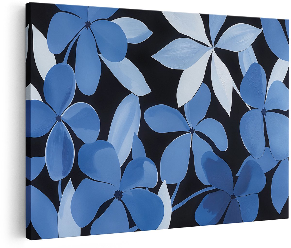 Artaza Canvas Schilderij Abstracte Bloemen - 150x100 cm - Groot - Wanddecoratie Modern - Muurdecoratie Blauw Patroon - Decoratie Woonkamer