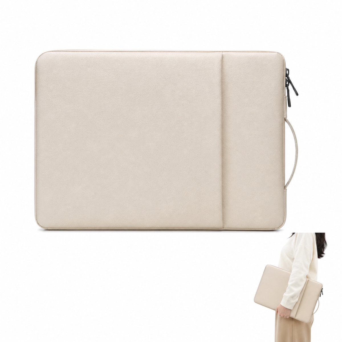Laptoptas 14 Inch - Laptophoes Met Handvat- Lichtgewicht En Draagbaar - Zachte Voering - Voor Dunne En Lichte Laptops - Beige