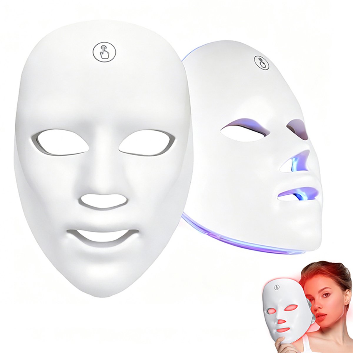 LED-fototherapiemasker – LED-fotomasker – LED-masker voor huidverzorging – Schoonheidsmasker – Anti-aging – Fotoverjonging – Fototherapie met zeven kleuren – 225*185 mm – Wit