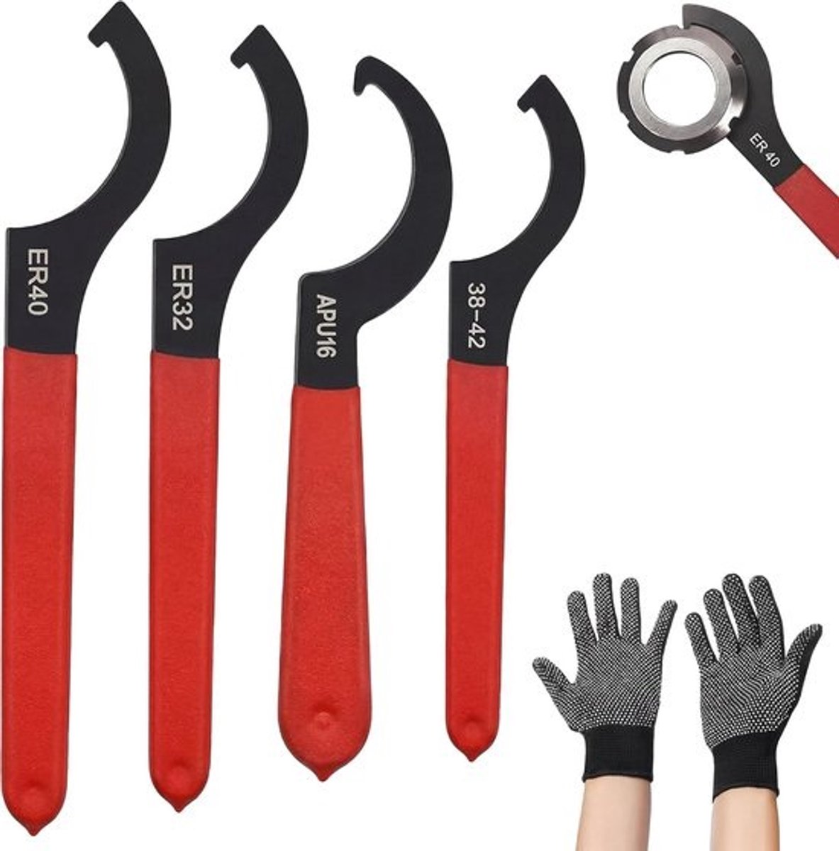Haaksleutelset 4 stuks - Verstelbare haken gereedschap - Schokdempers afstellen - Antislip rubberen greep - Diverse maten - Rood