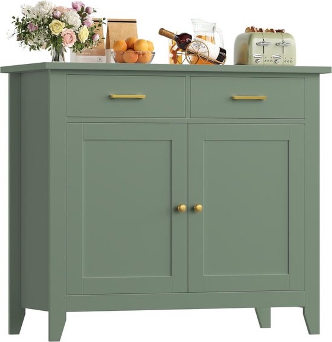 Keukenkast met Werkblad - Dressoir Ladekast - Opbergen en Decoreren - Kras en Vochtbestendig - 91x40x82 cm - Groen