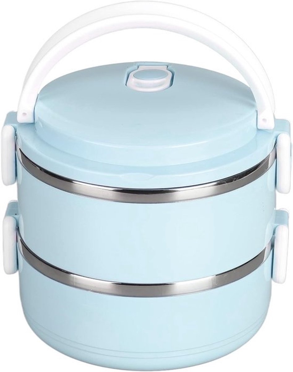 Thermo lunchbox - Thermoskan voedsel - Warme maaltijd meenemen - Stapelbaar ontwerp - Dubbele laag - Blauw