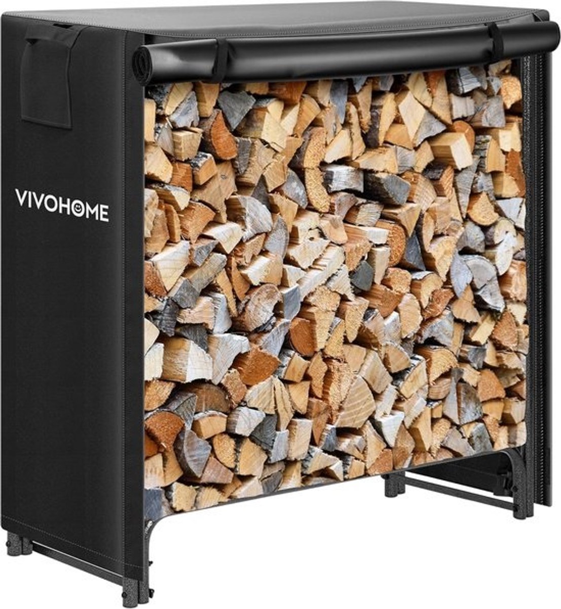 Brandhout Opslag - Log Houder - Buiten Hout Opslaan - Roestbestendig Staal - 91 x 35 x 122 cm - Zwart