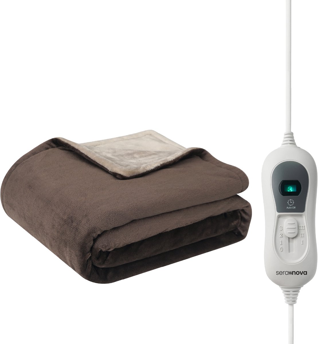 Seranova Elektrische Deken - 160x120 cm - 1 Persoons Warmtedeken - Dubbelzijdig Fleece - Knuffeldeken - Kastanjebruin