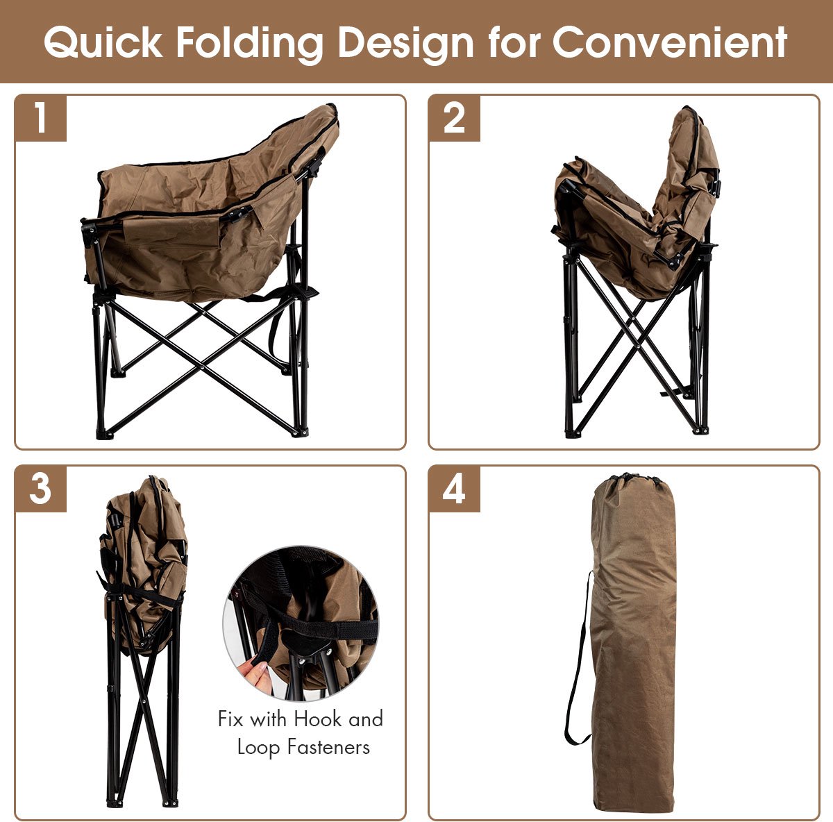 SureDeal® - Kamper - Extra Grote Campingstoel - Bekerhouder Gevoerde Klapstoel - Buiten Draagvermogen - 82x62x90 cm - Bruin