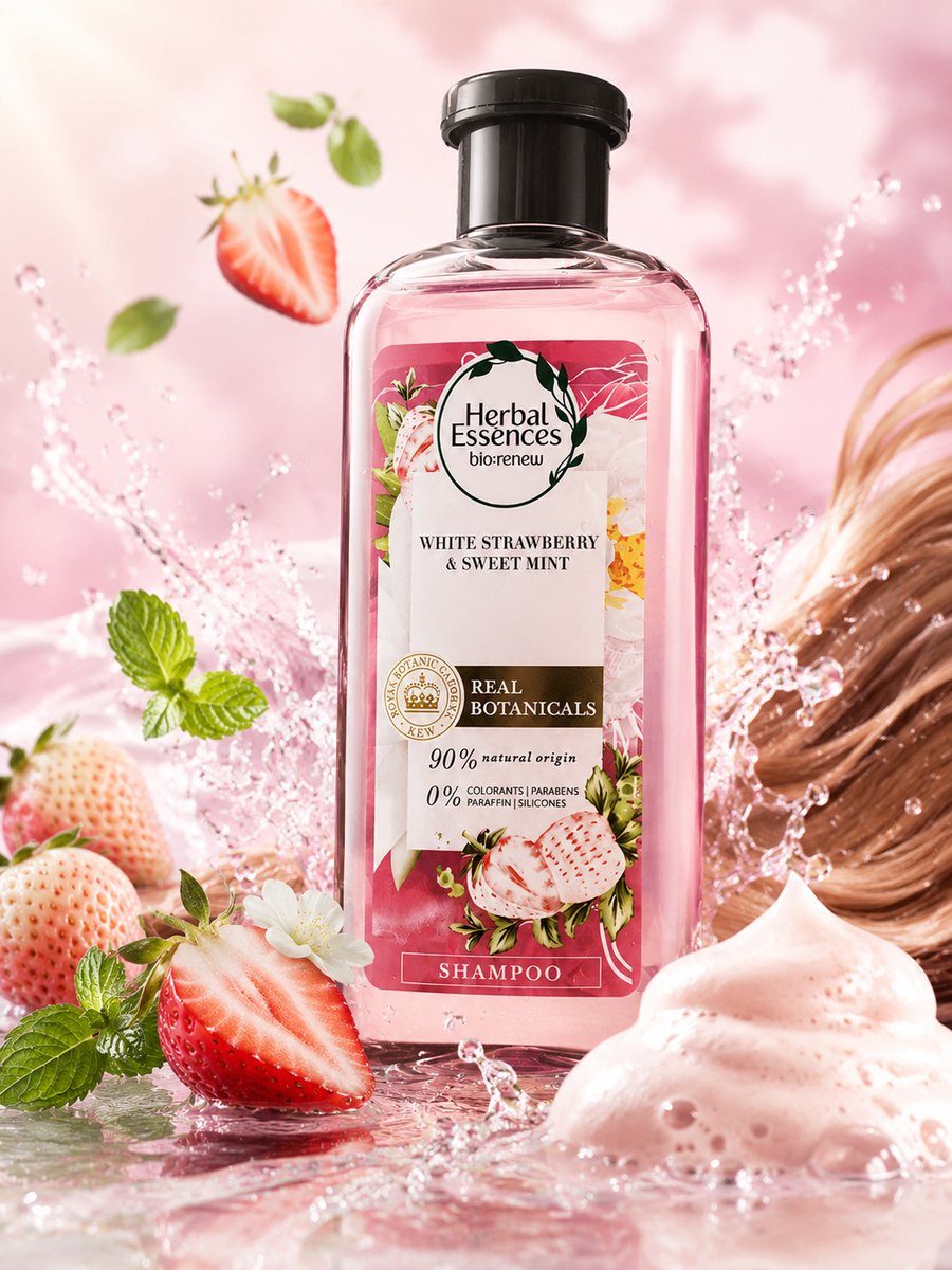 Herbal Essences Bio Shampoo White Strawberry & Sweet Mint – 90% Natuurlijke Oorsprong – Verfrissende Shampoo – Zonder Parabenen, Siliconen & Kleurstoffen