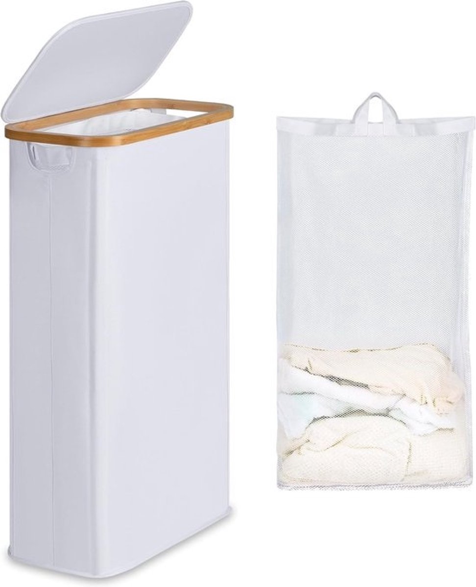 Slanke Wasmand met Deksel - Hoge Smalle 63L Opvouwbare Wasmand voor Vuile Kleding