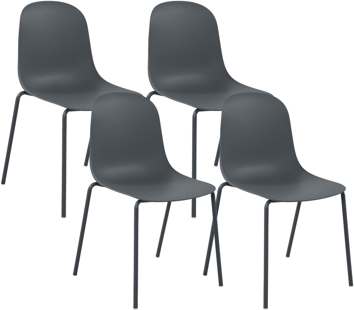 CLP Hardin Set van 4 stapelstoelen - Stapelbaar - Metaal - Kunststof/donkergrijs