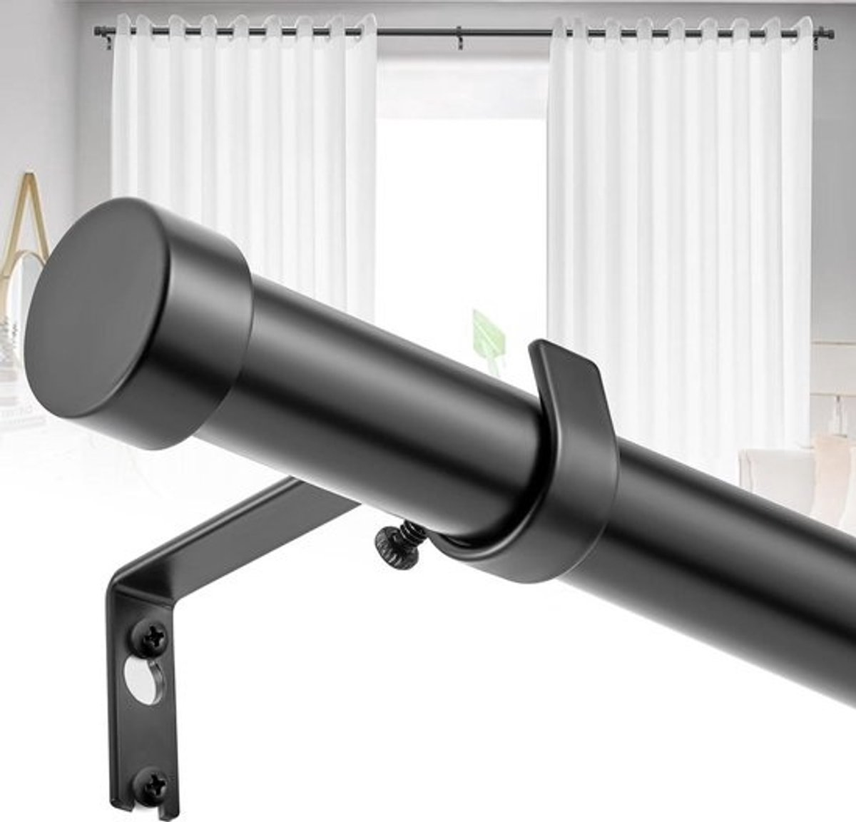 Allecta - Verstelbare gordijnstokken voor ramen 18 tot 88 inch - Zwart metalen uitschuifbare gordijnroede set - Inclusief beugels - Voor woonkamer en kantoor