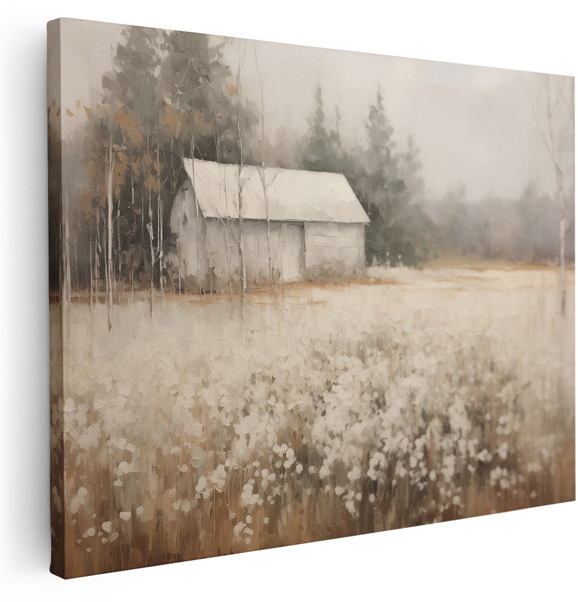 Artaza Canvas Schilderij Bloemenveld - 160x120 cm - Groot - Wanddecoratie Landschap - Muurdecoratie Landelijke Boerderij - Schilderijen Op Canvas Natuur