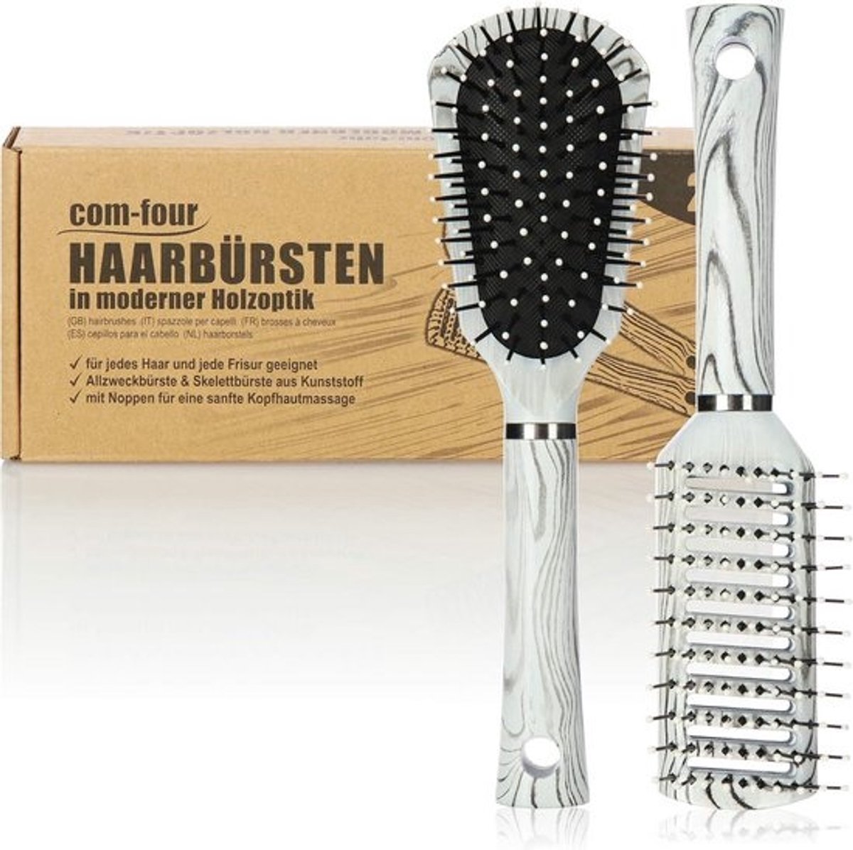 2-delige haarborstelset voor alle haartypes - skeletborstel en multifunctionele borstel