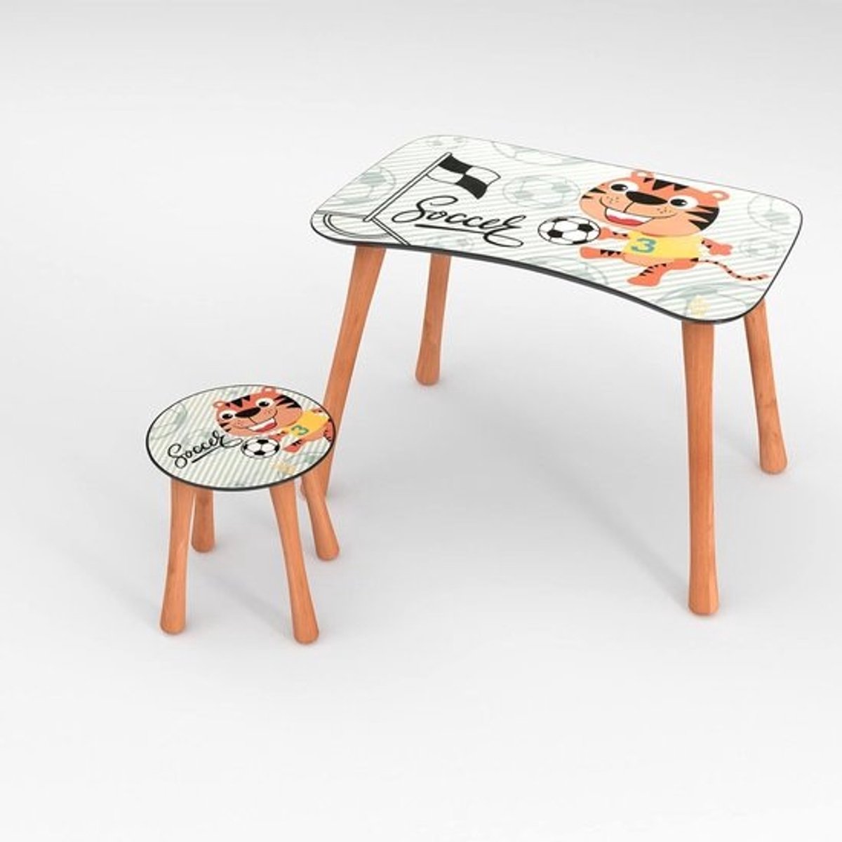Houten Kinderbureau met Stoel Set - Tafel en Zitje voor Dreumesen en Peuters met Voetbalthema