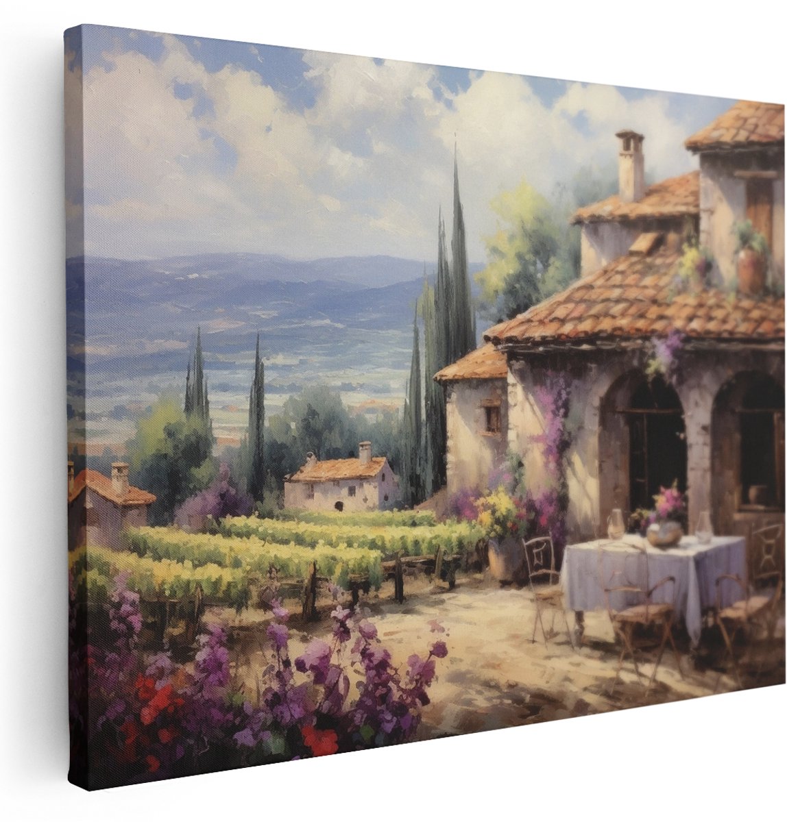 Artaza Canvas Schilderij Landschap Schilderij - 160x120 cm - Groot - Wanddecoratie Landelijk - Muurdecoratie Toscane Wijngaard - Schilderijen Op Canvas Natuur