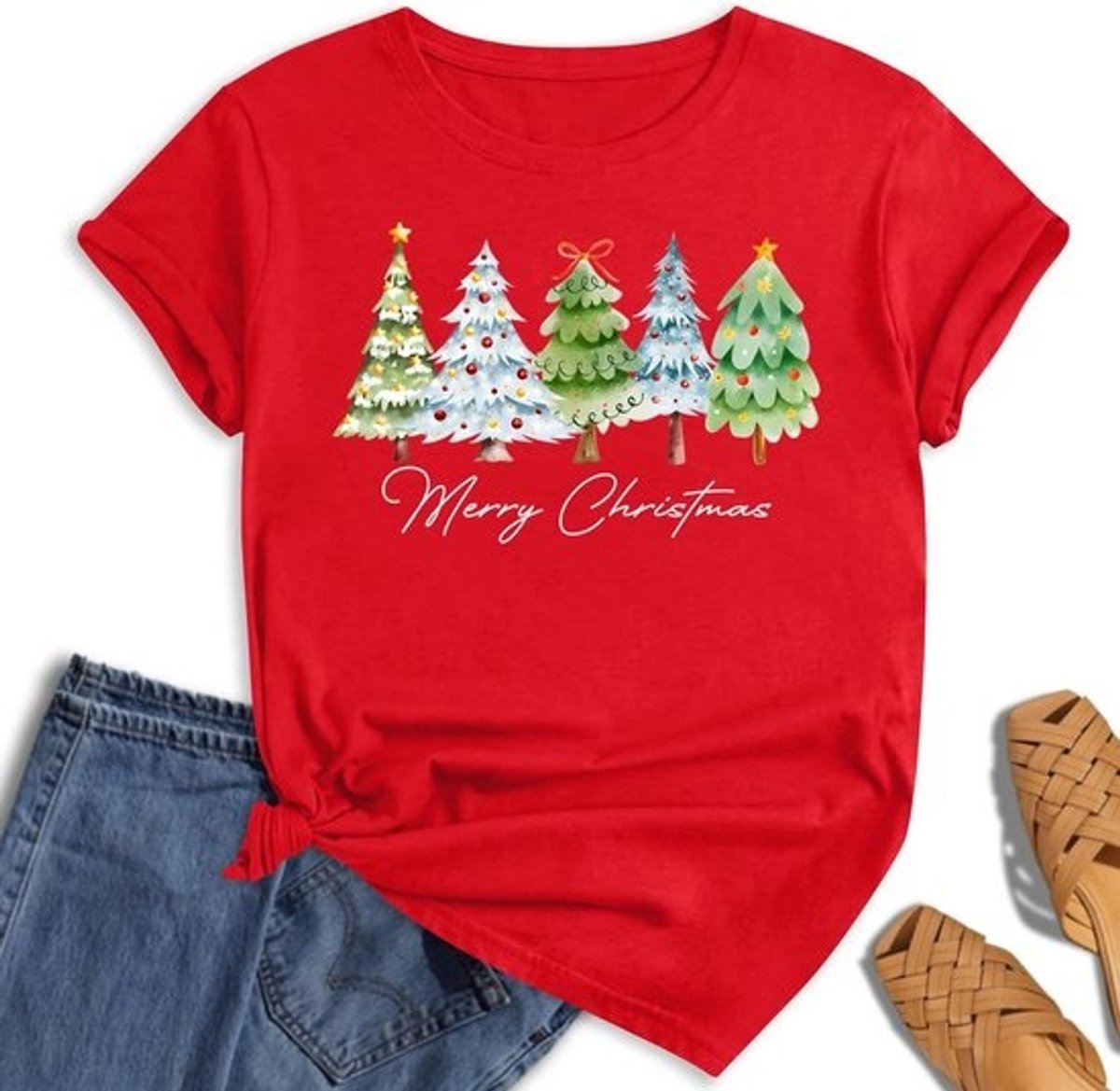 Grappig Kerst T-shirt Dames Kort Mouw - Feestelijke Kersttrui Alternatief