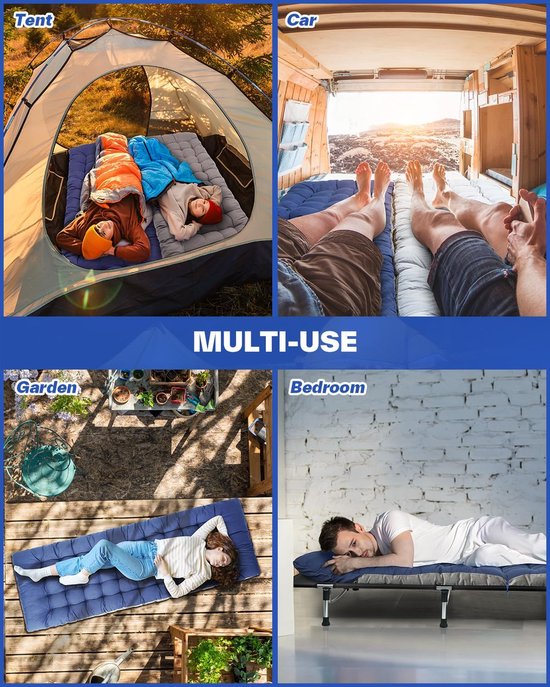 Kampeer Kussen - Matras Topper - Buiten Ontspannen - Dubbelzijdig Ontwerp - 190 x 71 cm - Blauw — afbeelding 2