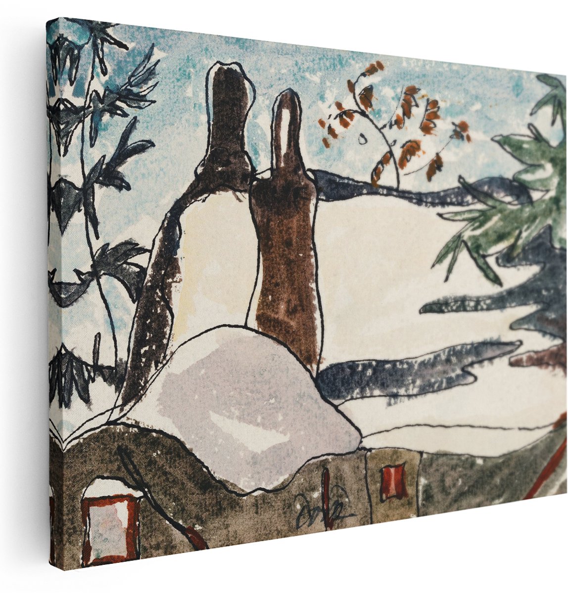 Artaza Canvas Schilderij Winters Dorp - 160x120 cm - Groot - Wanddecoratie Sneeuw - Muurdecoratie Japandi - Kamer Accessoires Natuur