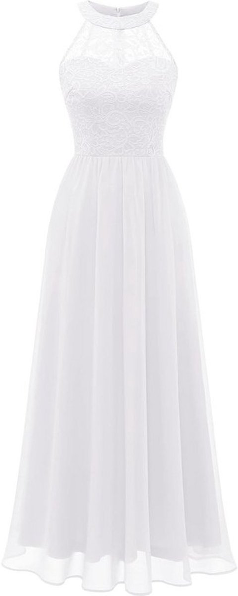 Halterjurk Lang Chiffon Avondjurk Kanten Boord | Galajurk Bruiloft Gastjurk Maxi Lange Vrouwenjurk Galafeesten Avondkleding
