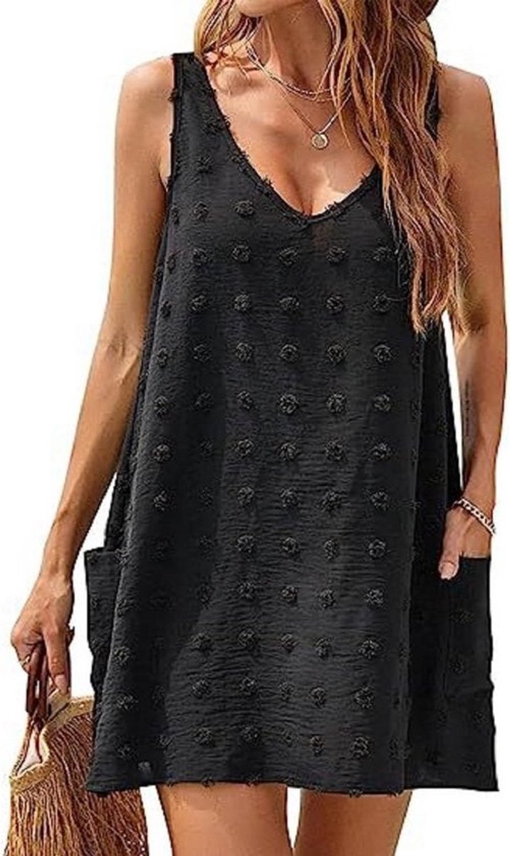 Dames Zomerjurk V-hals Bikinicover-up Lichte Casual Dress