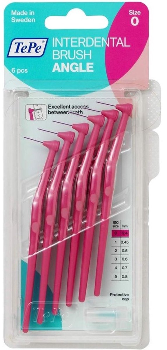Interdentale Borstel met LED en Gebogen Borsteltje, 0.4 mm, Roze (6 stuks)