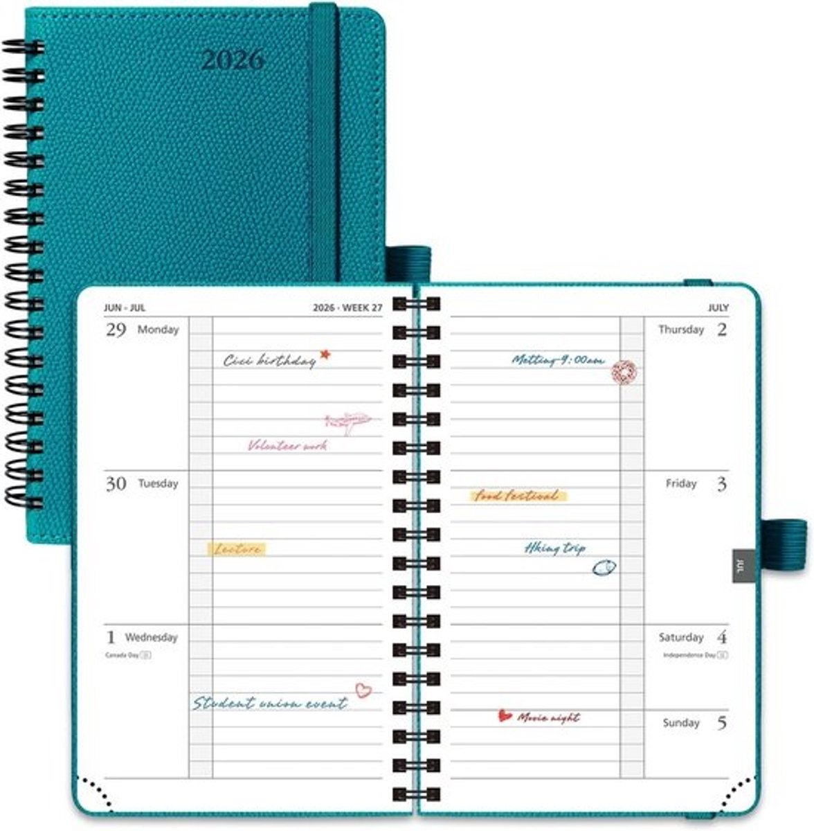 Weekplanner A6 Horizontaal 2026 Zakformaat - Kleine Agenda met Spiraal en Zachte Kaft