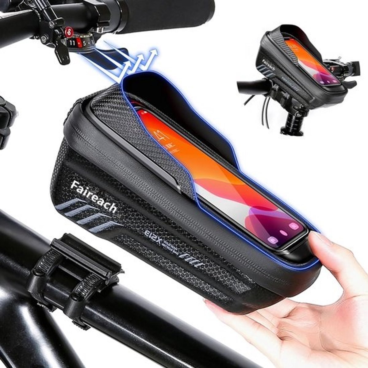 Waterdichte Fietsframetas met Telefoonhouder en Groot Opbergvak