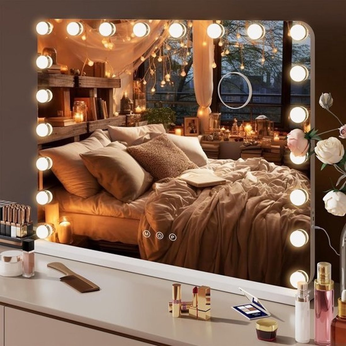 Grote Hollywood Make-up Spiegel met Licht (80x60 cm) - USB/Type-C en 10x Vergrootglas