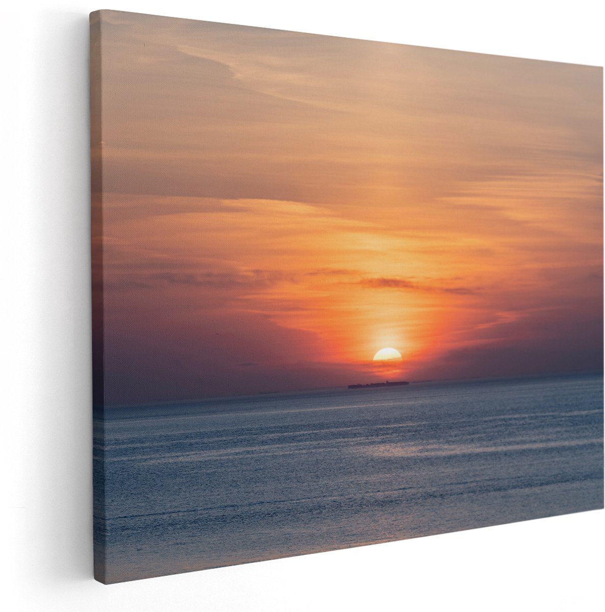Artaza Canvas Schilderij Zonsondergang In De Noordzee - 150x120 cm - Groot - Wanddecoratie Woonkamer - Schilderijen - Muurdecoratie