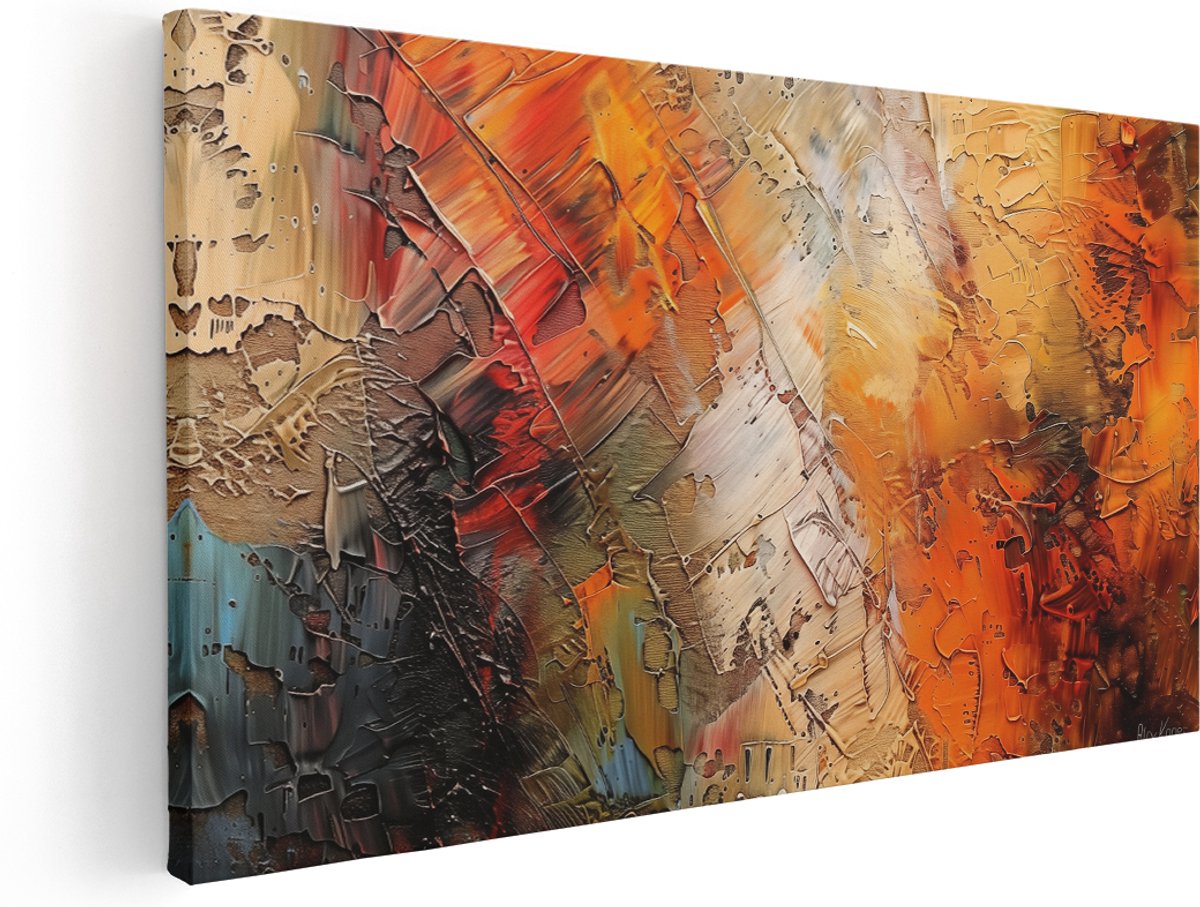 Artaza Canvas Schilderij Abstract Oranje, Zwarte en Witte Kleuren - 160x80 cm - Groot - Klein - Wanddecoratie Woonkamer - Schilderijen - Muurdecoratie