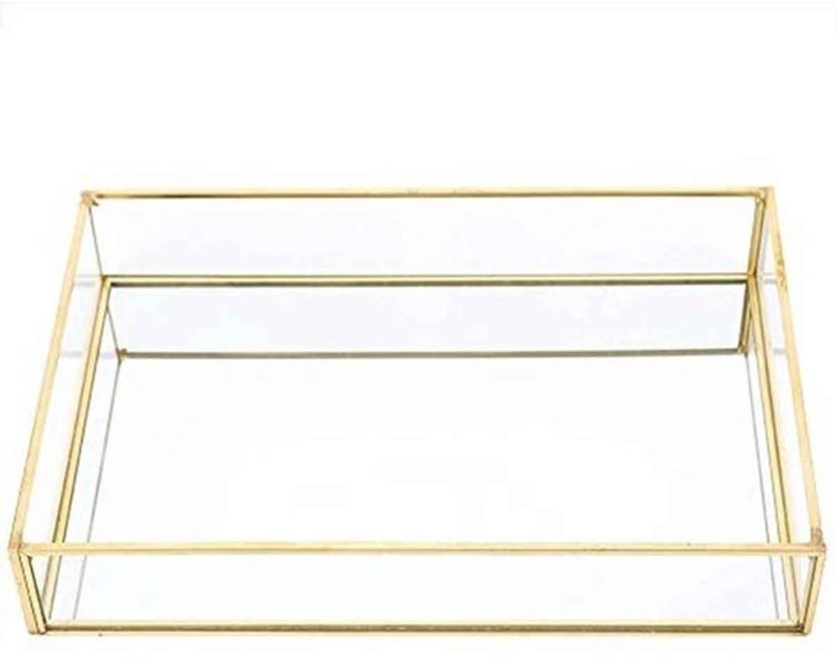 Vintage Make-up Tassen - Metalen Glazen Opbergdoos met Gouden Dienblad voor Sieraden en Cosmetica