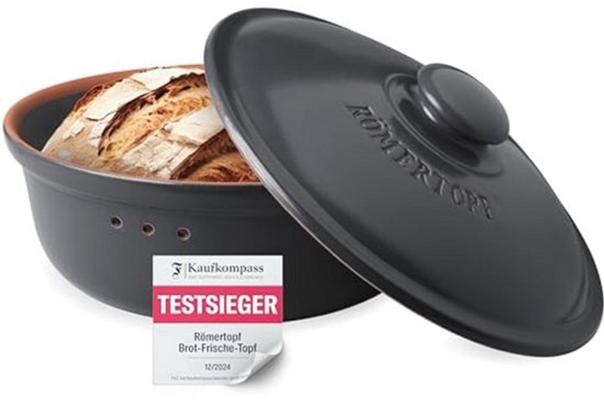 Ronde Broodtrommel van Keramiek - 30 cm, Zwart - Ademend Aardewerk voor Verse Brood en Broodjes