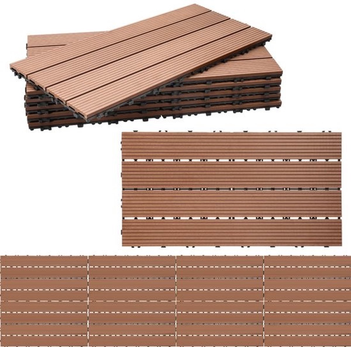 Terrastegels 30 x 60 cm - Set van 24 - Houtlook Kunststof Tegels met Drainage voor Tuin en Balkon