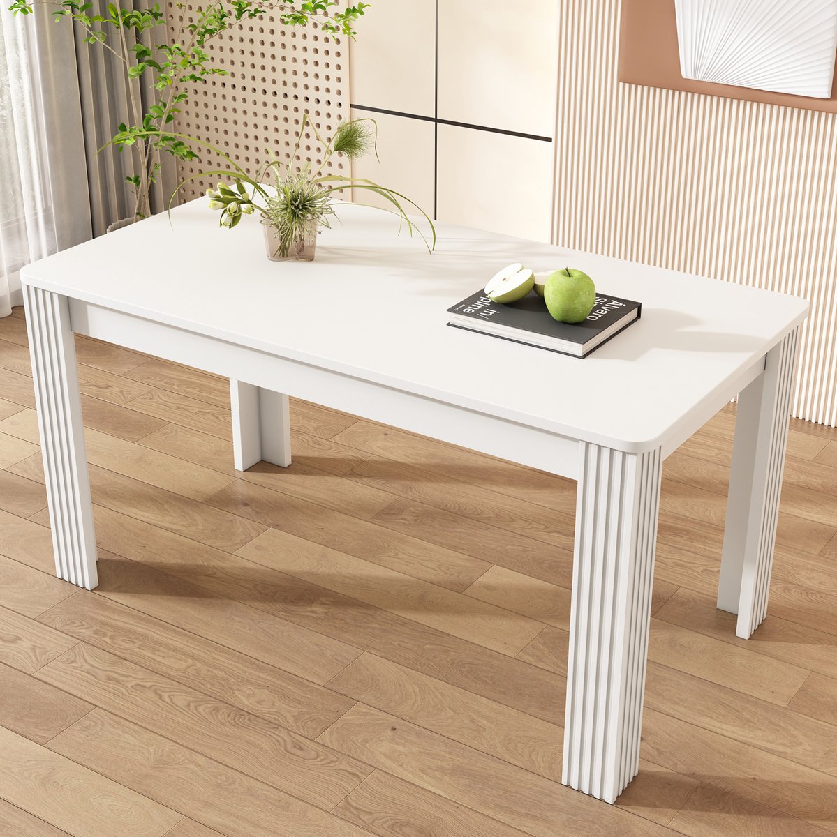 Wishdor Eettafel - Rechthoekig tafelblad - Vier stevige poten - Modern eenvoudig design - Eetkamer woonkamer - Bewerkt hout - Wit - 116 x 65 x 75 cm