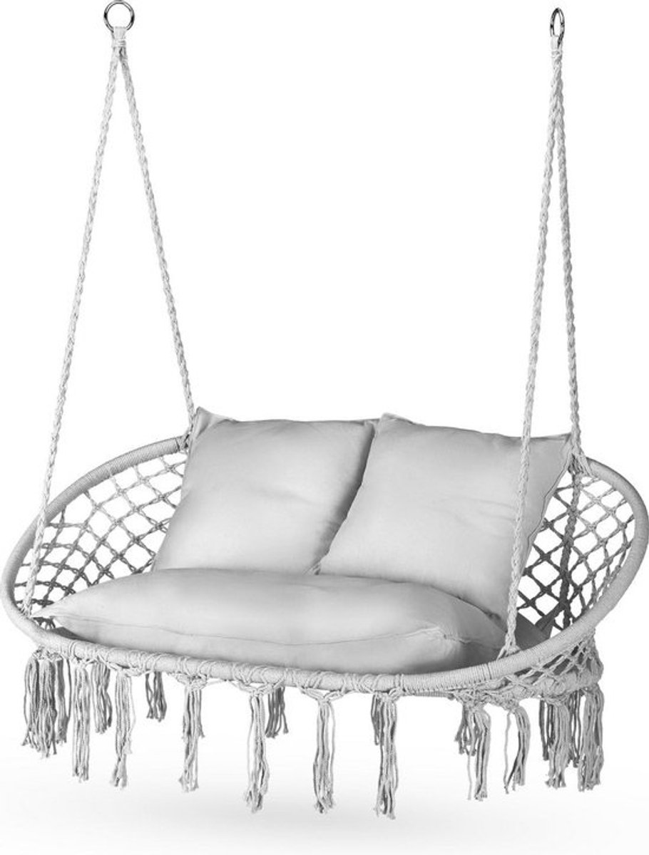 Hangstoel XXL met Kussen - 2-Zits, Tot 200 kg - Boho Hangstoel voor Tuin en Balkon