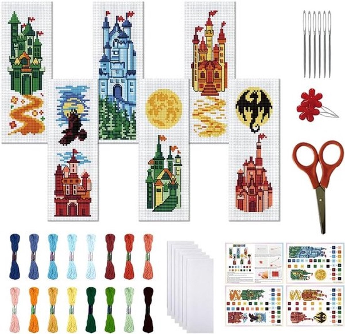 Kruissteek Bladwijzers - DIY Leestekens - Hobby Knutselen - Wasbaar Patroon - 6 Stuks - Multicolor