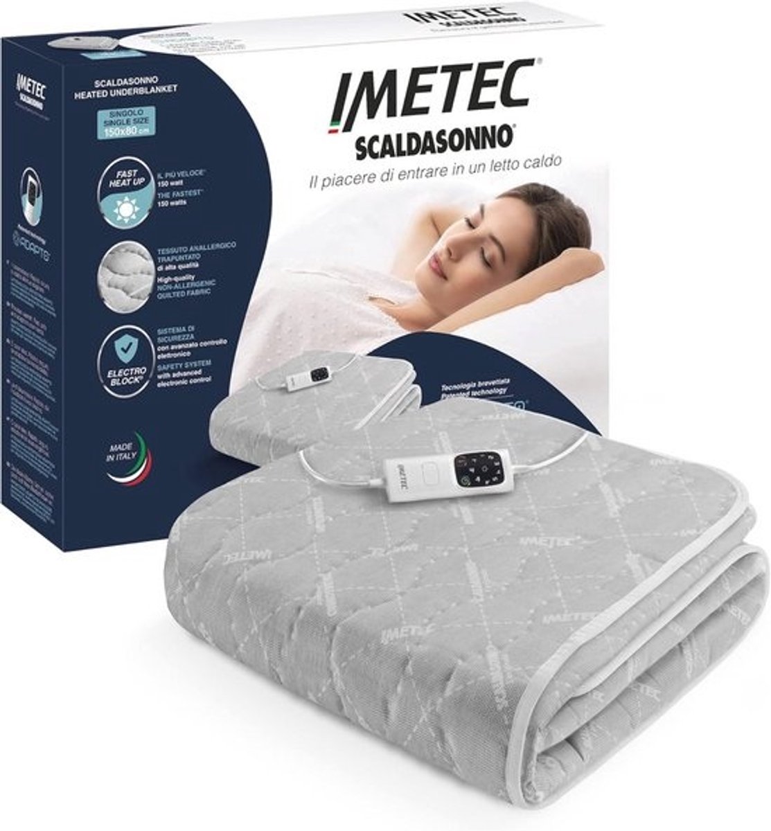 Bedwarmer voor eenpersoonsbed met snelle opwarming en personaliseerbare temperatuur